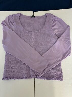 GAP Women Purple Lotus Smocked Crop Top XL Boho Peasant Y2K Coquette Button Up